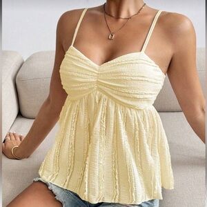 Yellow Ruched Lace Camisole Top